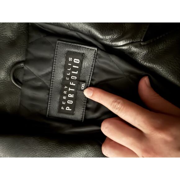 Perry Ellis Portfolio Leather Jacket Black Quilt Lined Button Collared XXL 2XL - Picture 2 of 4